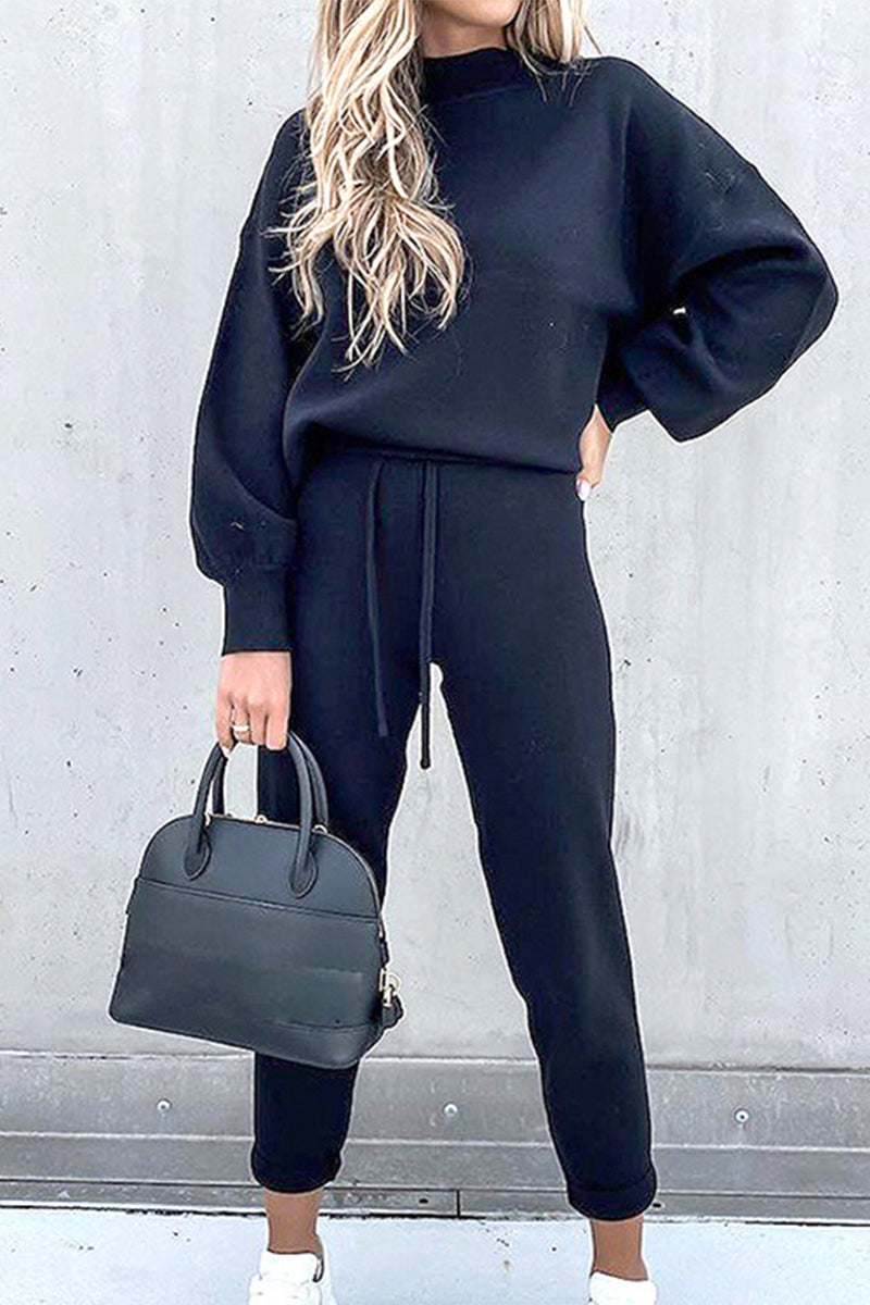 Casual Solid Color Turtleneck Long Sleeve Two Pieces(8 Colors)