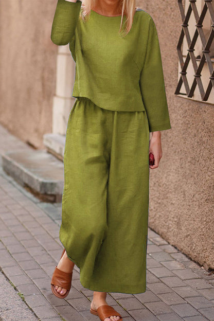 Casual Solid Color O Neck Long Sleeve Two Pieces(5 Colors)