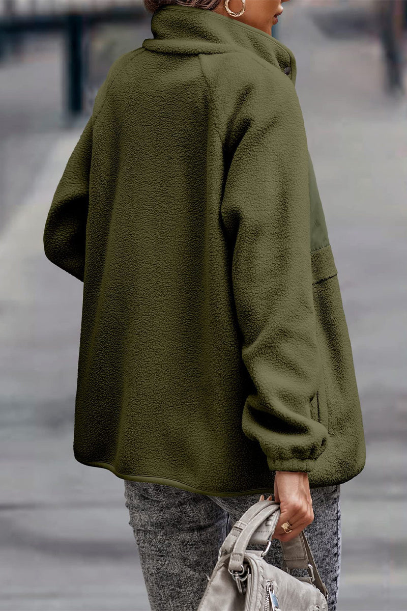 Casual Solid Patchwork Pocket Half A Turtleneck Jacket(7 Colors)