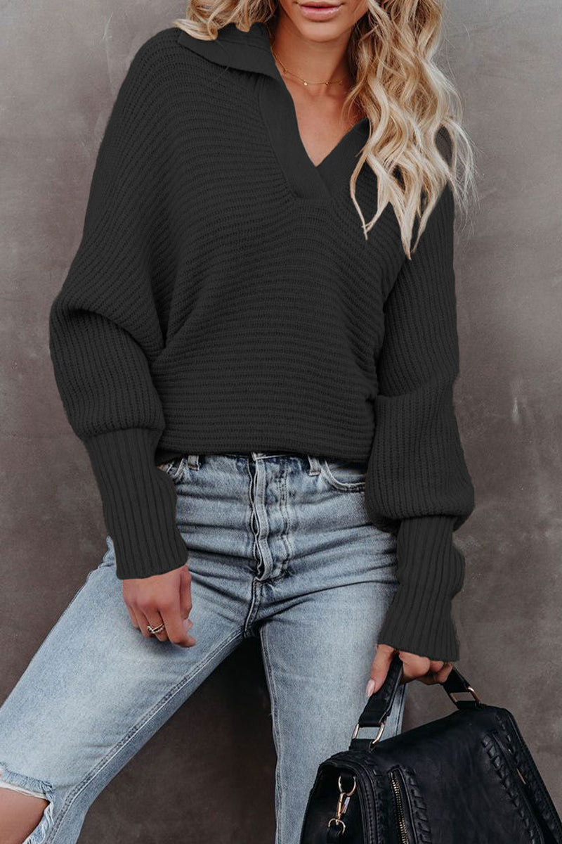 Elegant Solid Turndown Collar Sweaters(7 Colors)