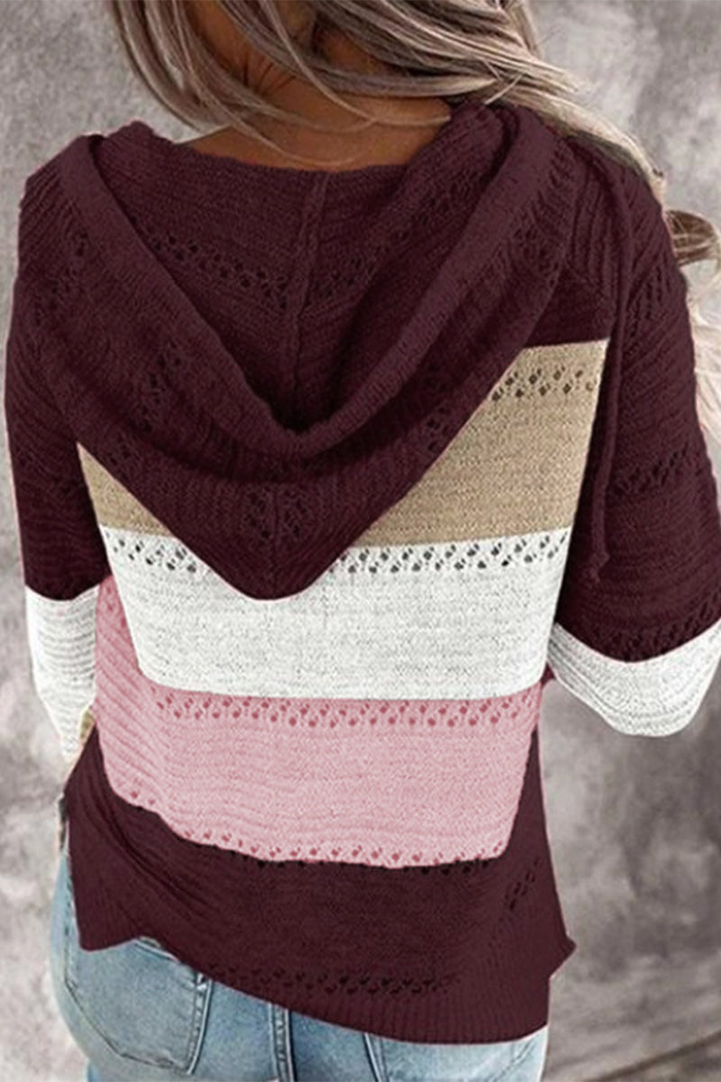 Wisherryy Fashion Hooded Leopard Stitched Knit Sweater(8 Colors)
