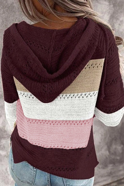 Wisherryy Fashion Hooded Leopard Stitched Knit Sweater(8 Colors)