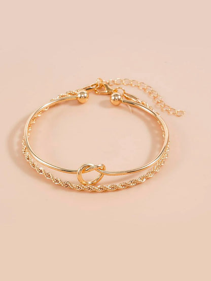 Knot Detail Twist Bracelet Set Silver Tone Daily Wear