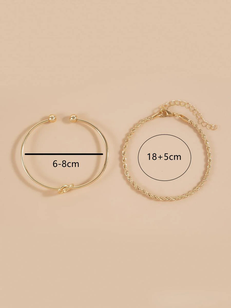 Knot Detail Twist Bracelet Set Silver Tone Daily Wear