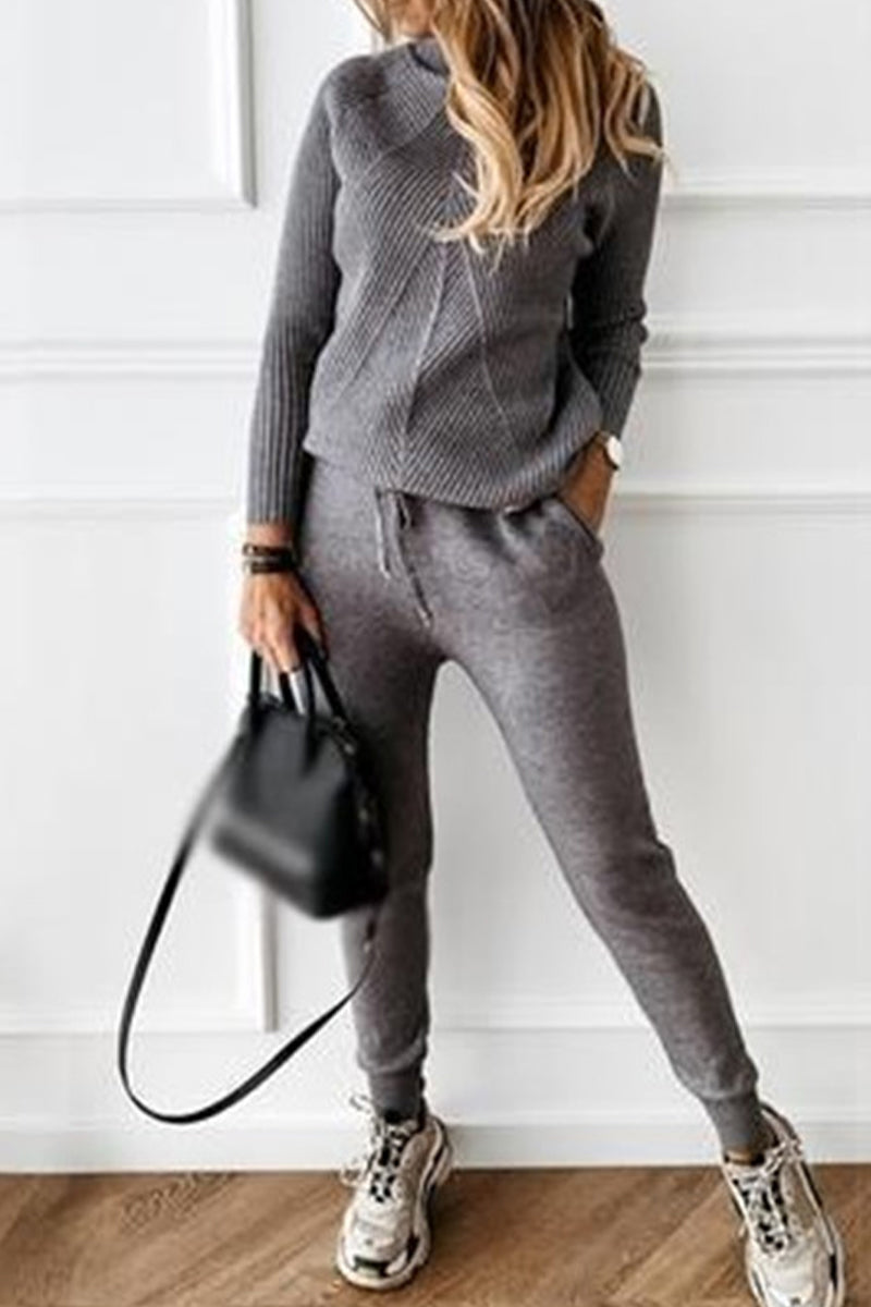 Casual Solid Solid Color Turtleneck Long Sleeve Two Pieces(9 Colors)