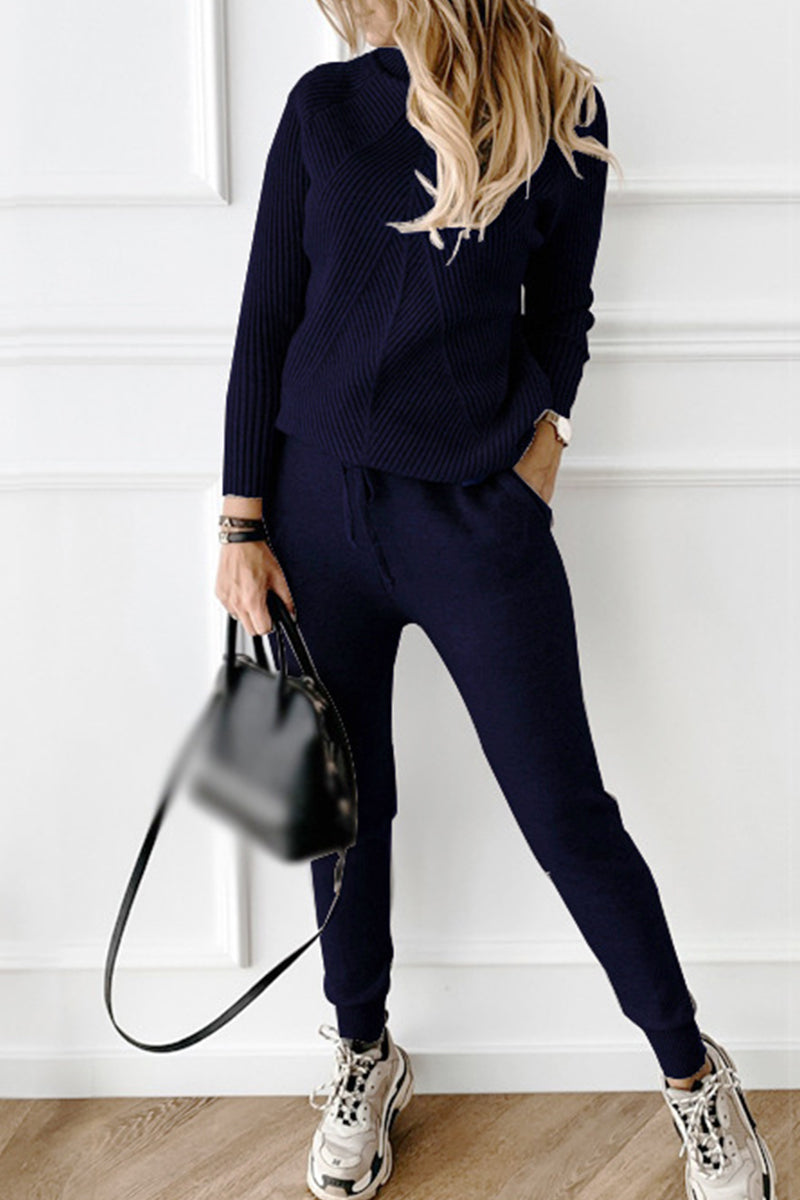 Casual Solid Solid Color Turtleneck Long Sleeve Two Pieces(9 Colors)