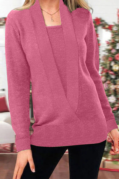 Solid Patchwork V Neck Sweaters(9 Colors)