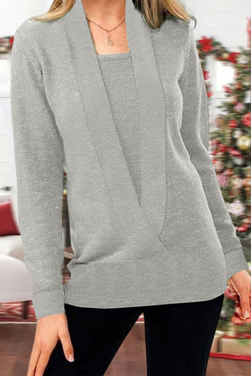 Solid Patchwork V Neck Sweaters(9 Colors)