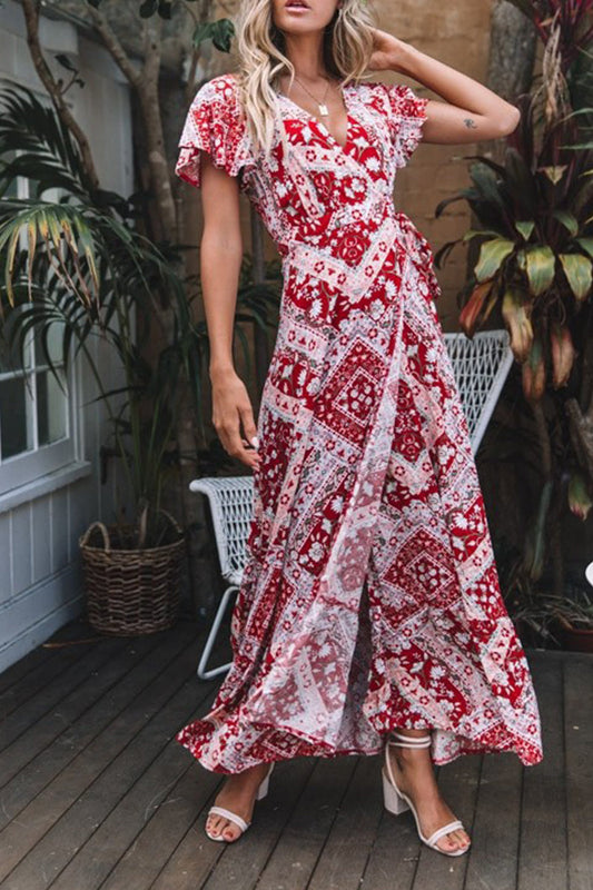 Sexy Elegant Print V Neck A Line Dresses(10 Colors)