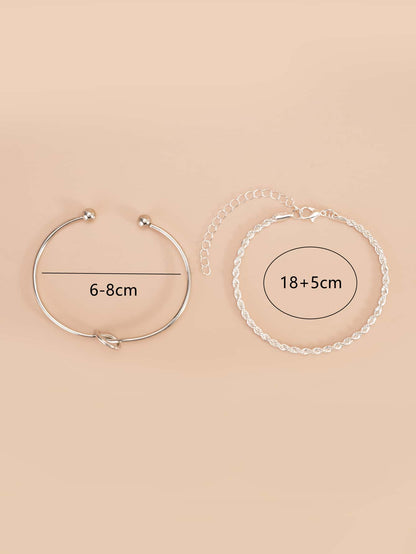 Knot Detail Twist Bracelet Set Silver Tone Daily Wear