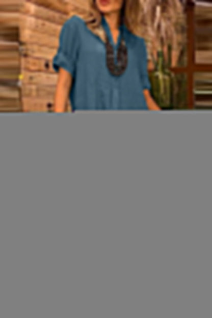 Work Simplicity Solid Buttons V Neck Short Sleeve Two Pieces(3 Colors)