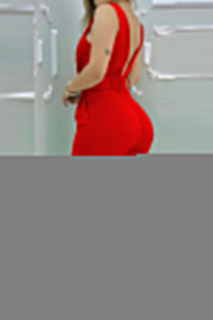Sexy Casual Solid Backless With Belt V Neck Regular Jumpsuits(6 Colors)