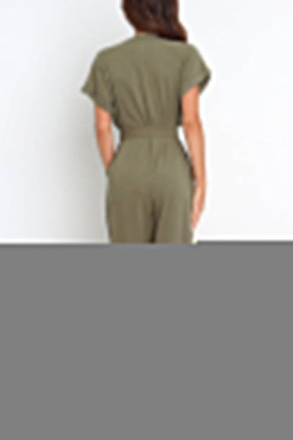 Casual Simplicity Solid Pocket Frenulum V Neck Regular Jumpsuits(3 Colors)