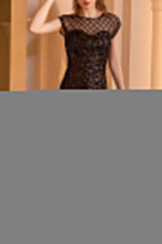 Celebrities Formal Solid Tassel Sequins Mesh Zipper O Neck Evening Dress Dresses