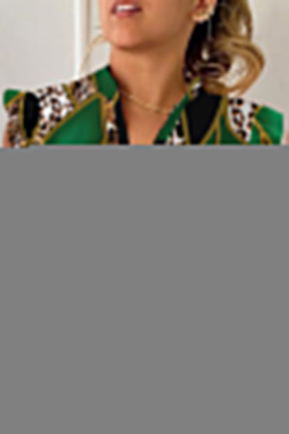 Celebrities Elegant Print Patchwork V Neck Blouses(8 Colors)