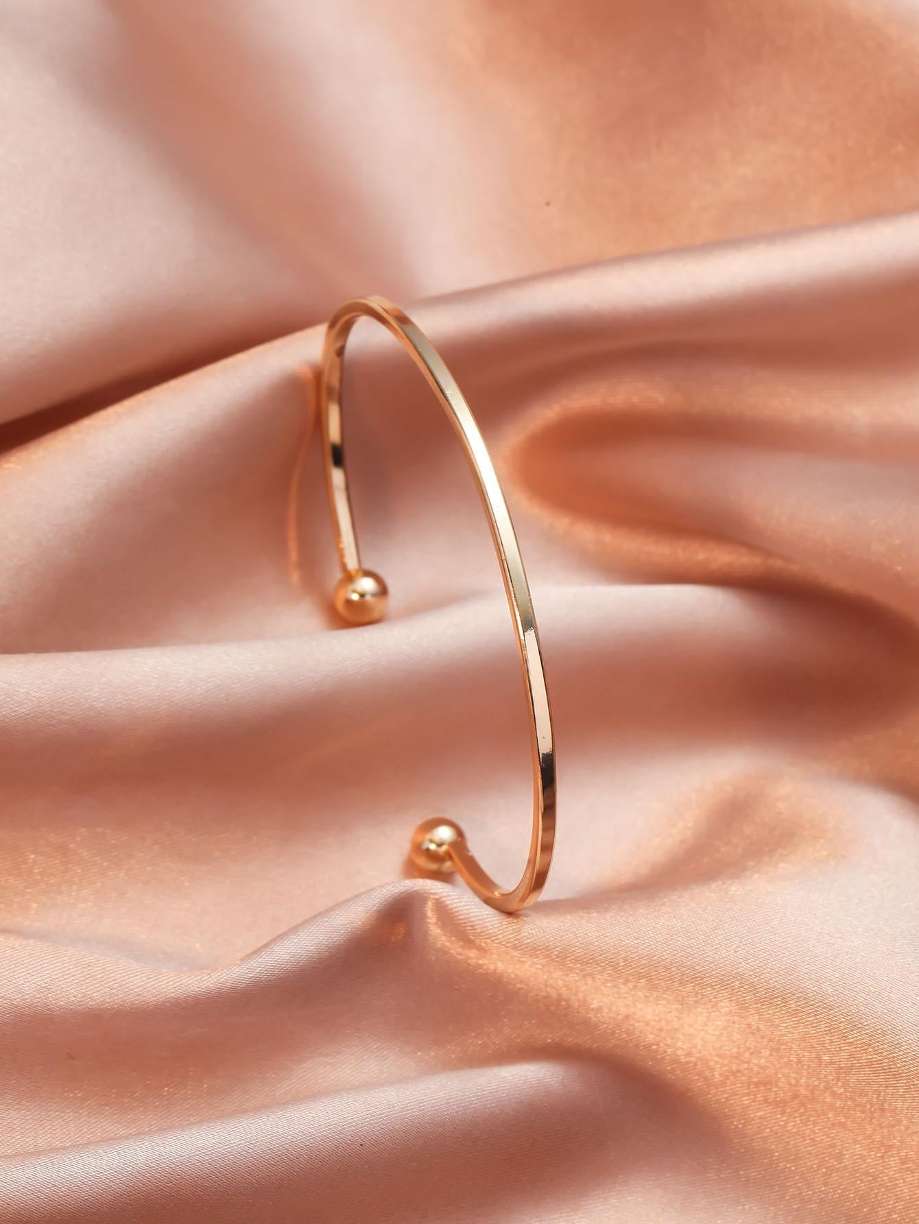 Gold Tone Ball Decor Cuff Bracelet Everyday Chic Elegance