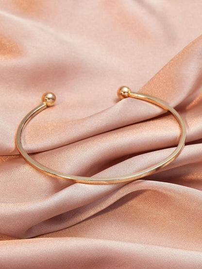 Gold Tone Ball Decor Cuff Bracelet Everyday Chic Elegance