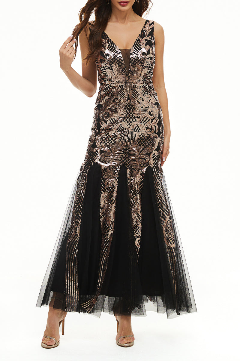 Elegant College Patchwork Sequins V Neck Evening Dress Dresses(4 Colors)ï¼