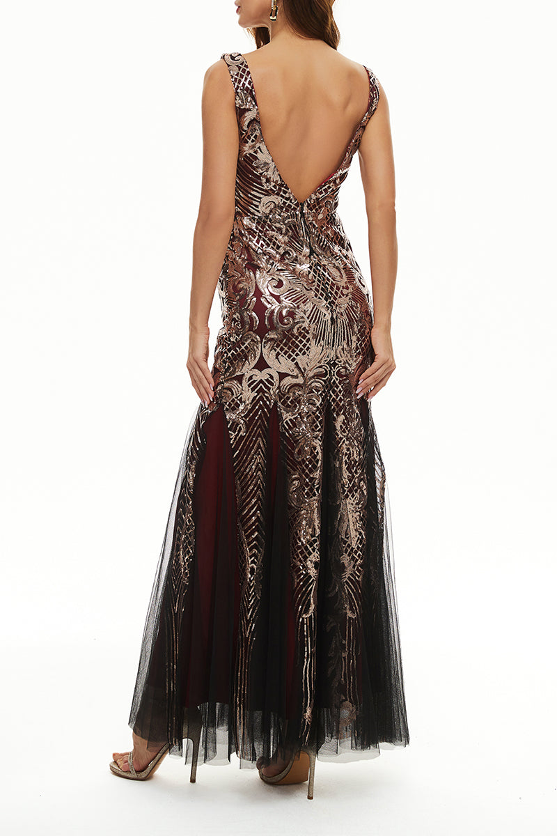 Elegant College Patchwork Sequins V Neck Evening Dress Dresses(4 Colors)ï¼