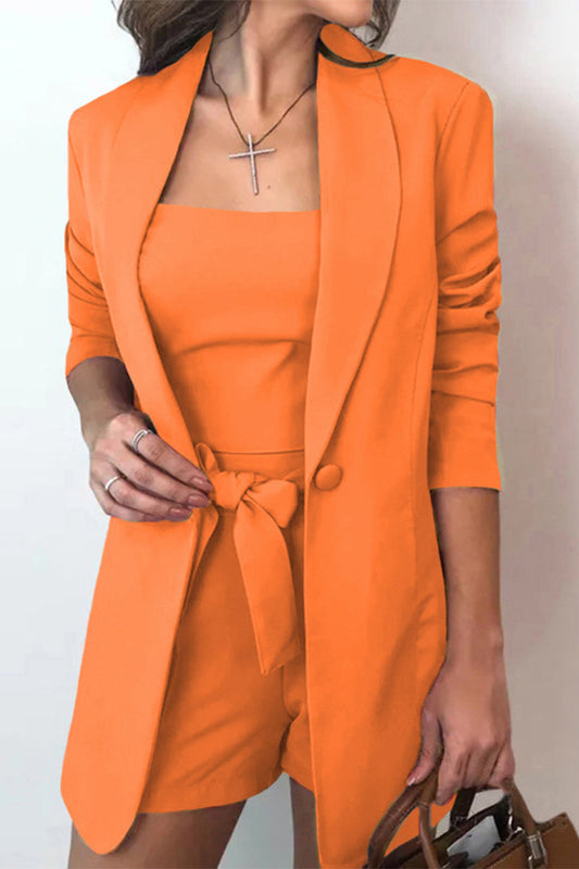 Casual Solid With Bow Turn-back Collar Three Pieces(7 Colors)
