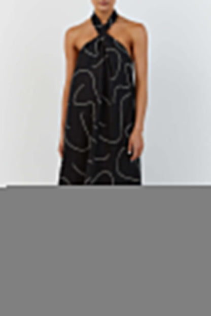 Casual Geometric Print Frenulum Halter Sleeveless Dress Dresses