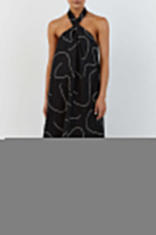 Casual Geometric Print Frenulum Halter Sleeveless Dress Dresses