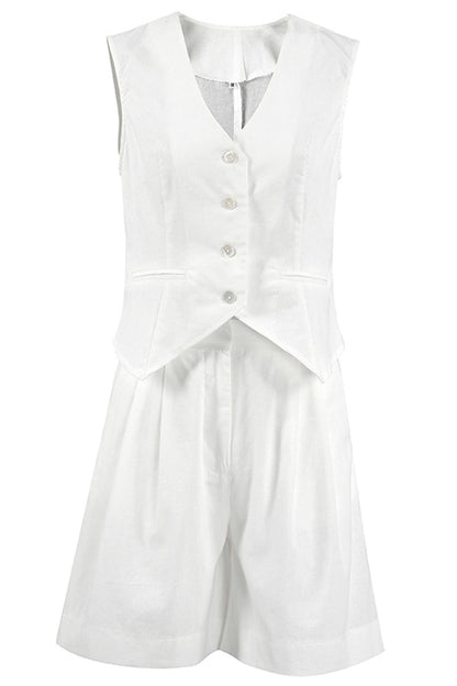 Casual Solid Pocket V Neck Sleeveless Two Pieces(6 Colors)