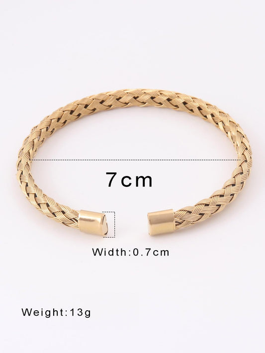 Yellow Gold Braided Stainless Steel Cuff Bracelet Gleam
