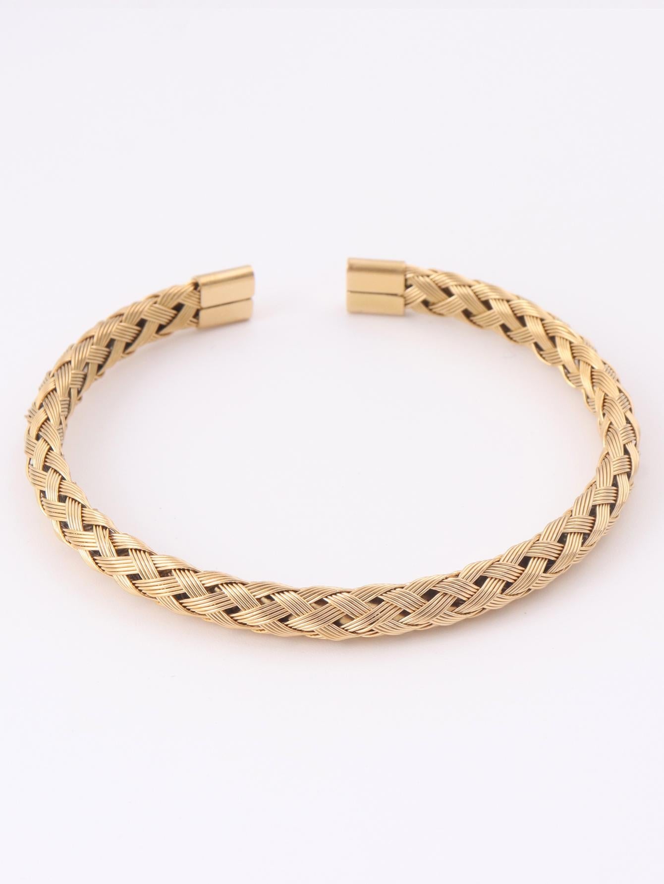 Yellow Gold Braided Stainless Steel Cuff Bracelet Gleam
