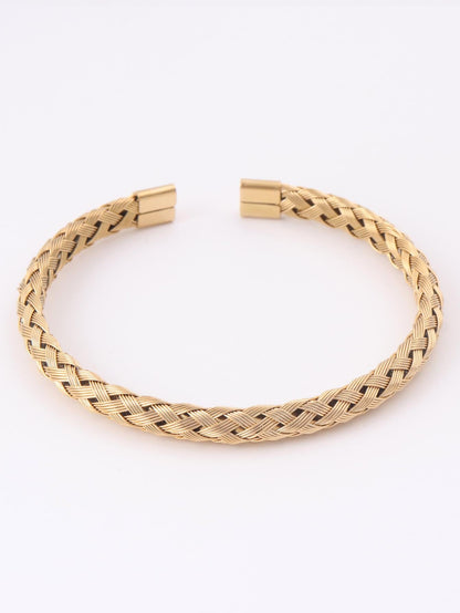 Yellow Gold Braided Stainless Steel Cuff Bracelet Gleam