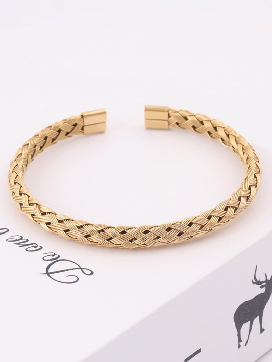 Yellow Gold Braided Stainless Steel Cuff Bracelet Gleam