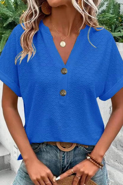 Casual Solid Buttons V Neck T-Shirts(10 Colors)
