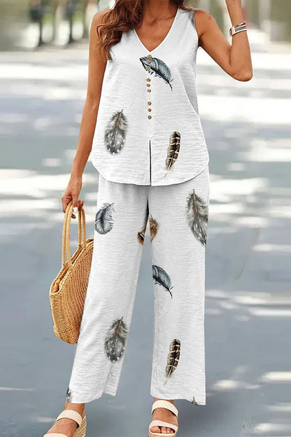 Casual Buttons V Neck Sleeveless Two Pieces(17 Colors)