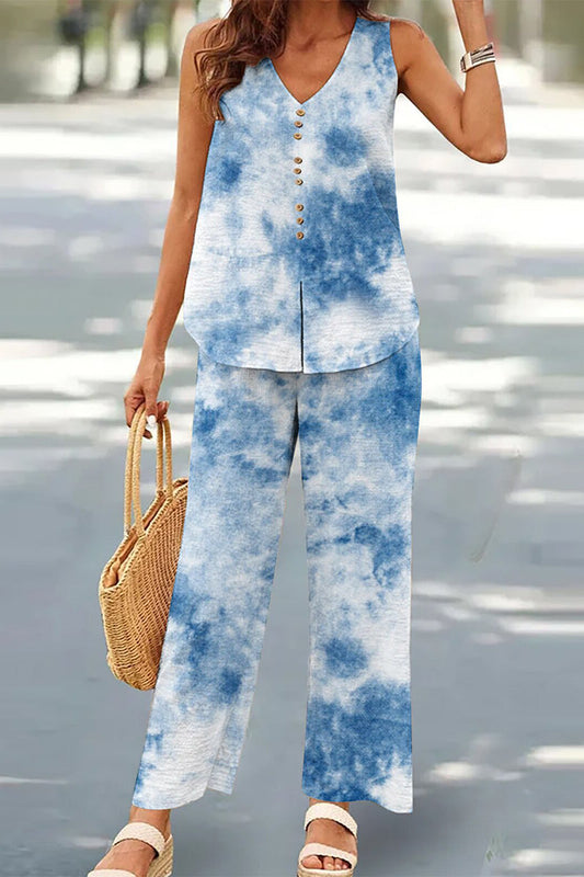 Casual Buttons V Neck Sleeveless Two Pieces(17 Colors)