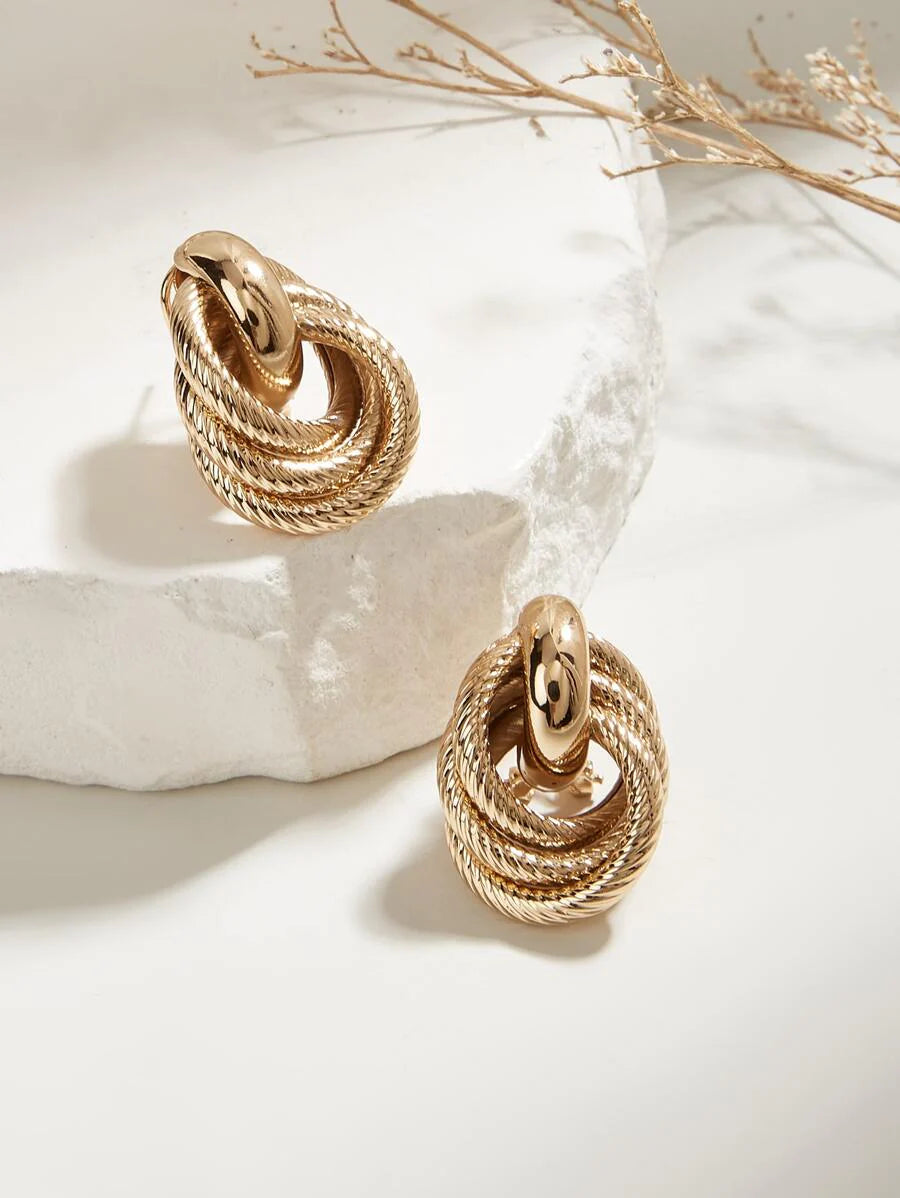 Geometric Gold Twist Clip On Earrings Two Layer Shine