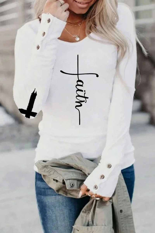 Street Print Letter O Neck Tops(3 Colors)