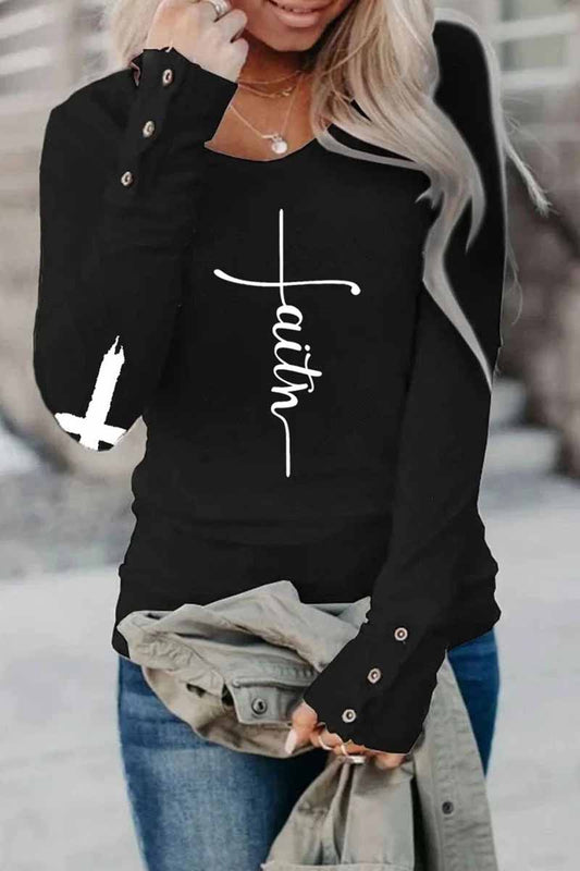 Street Print Letter O Neck Tops(3 Colors)