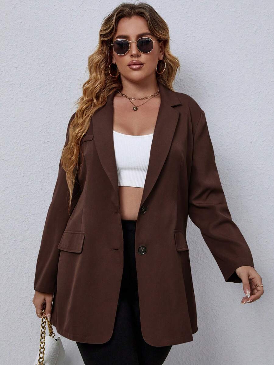 Plus Size Black Button Through Blazer Office Ready Elegance