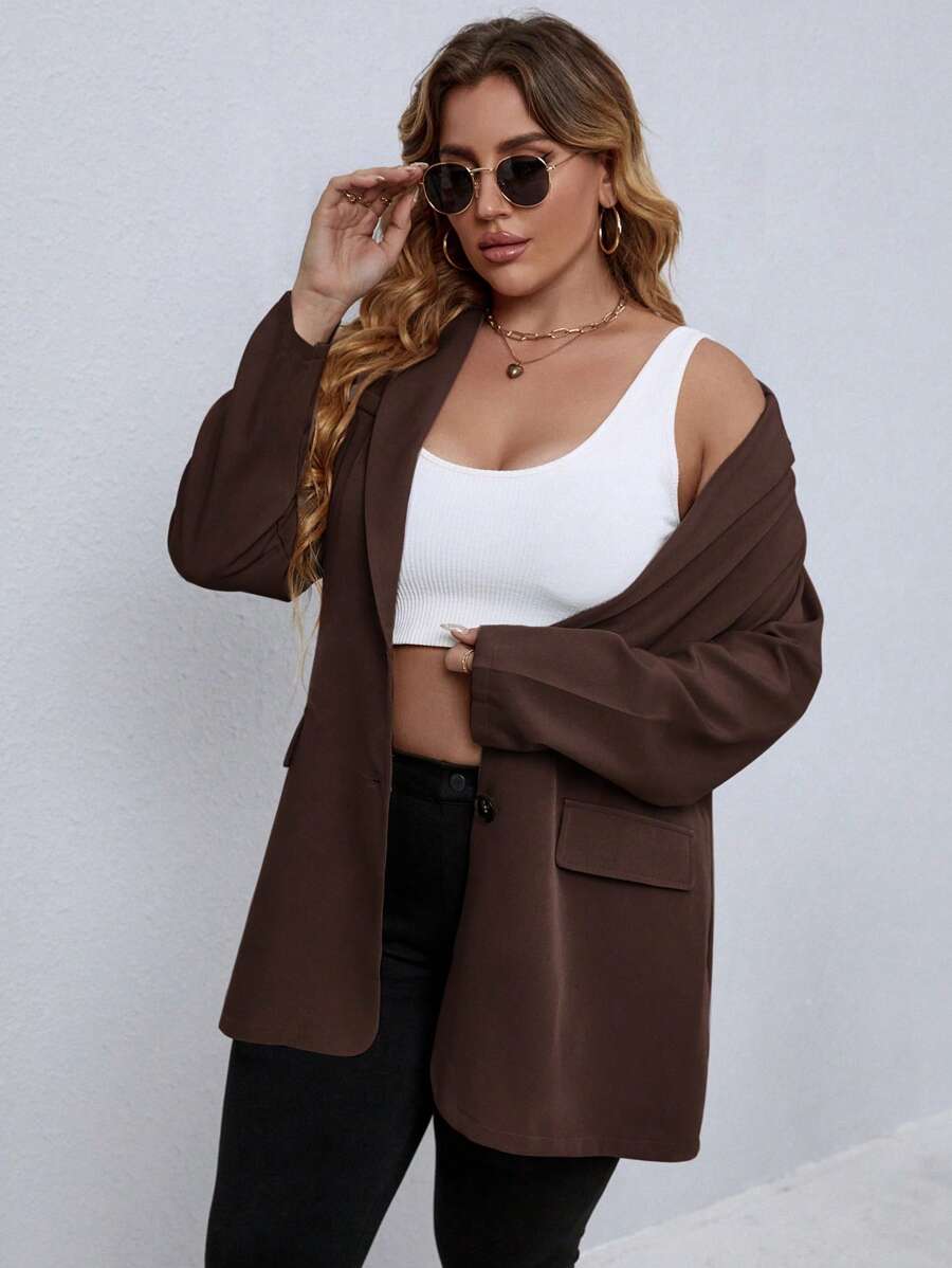 Plus Size Black Button Through Blazer Office Ready Elegance