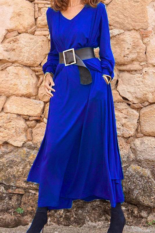 Casual Solid With Belt V Neck Long Sleeve Two Pieces(3 Colors)