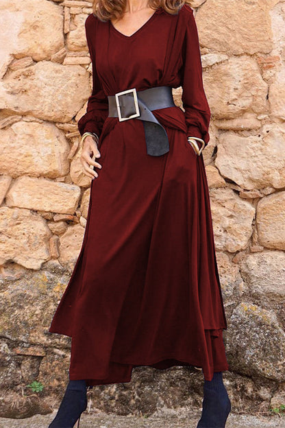 Casual Solid With Belt V Neck Long Sleeve Two Pieces(3 Colors)