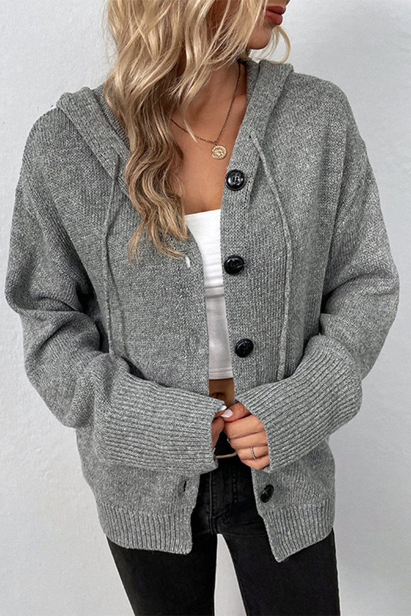 Casual Solid Buttons Hooded Collar Cardigans(8 Colors)