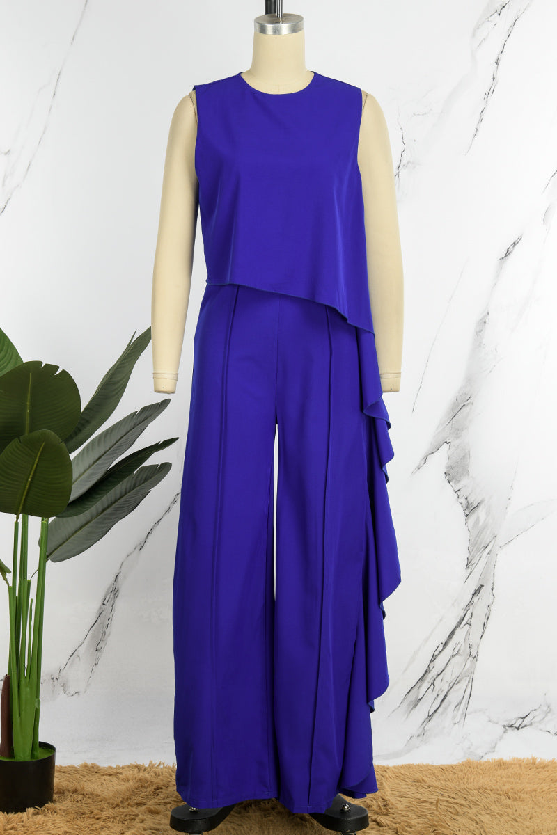 Casual Solid Patchwork O Neck Regular Jumpsuits