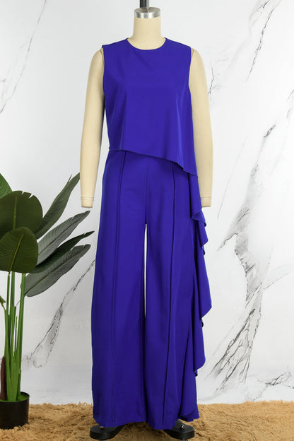 Casual Solid Patchwork O Neck Regular Jumpsuits