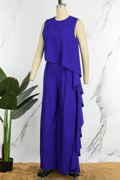 Casual Solid Patchwork O Neck Regular Jumpsuits