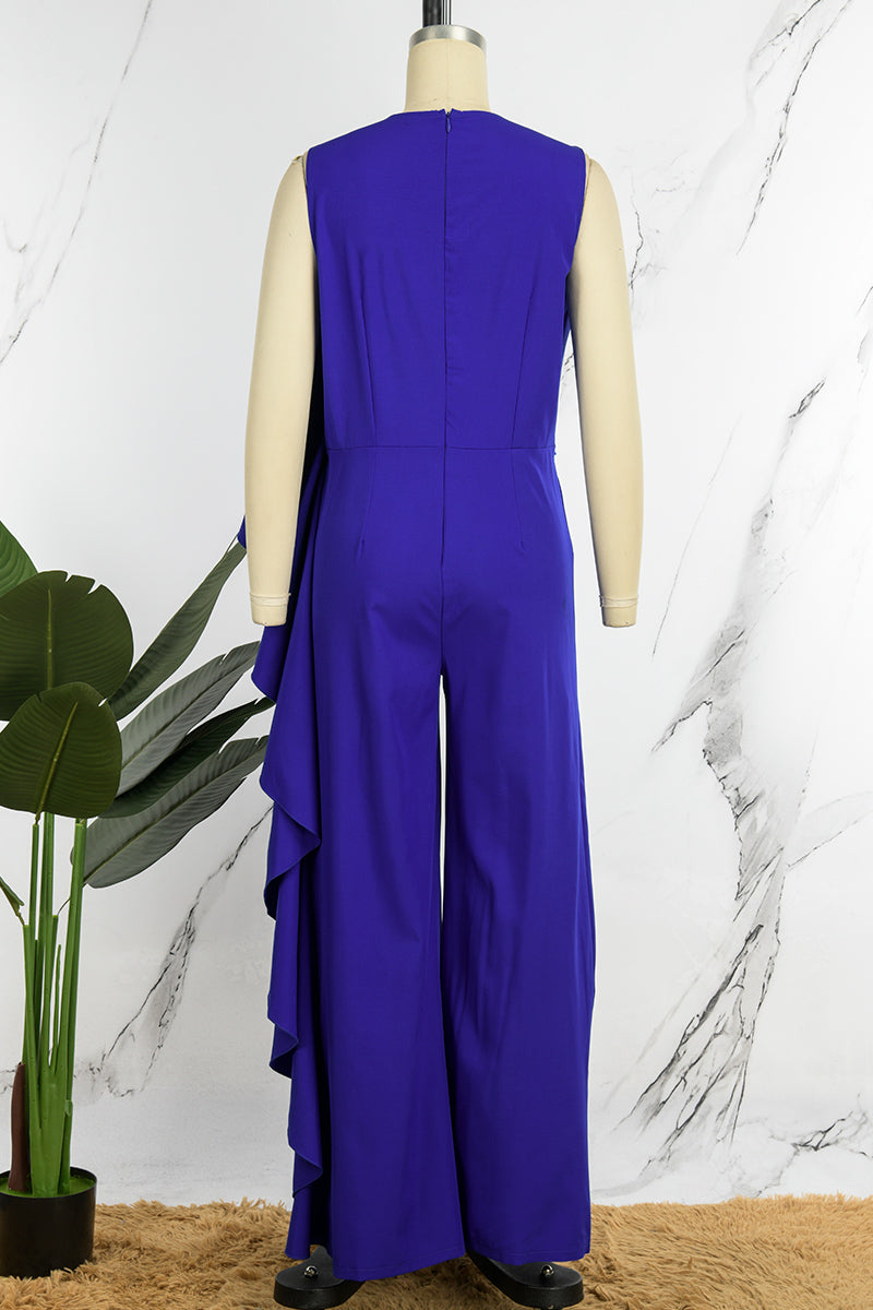 Casual Solid Patchwork O Neck Regular Jumpsuits