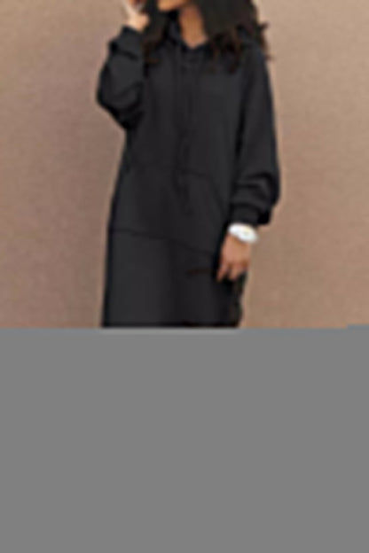Casual Solid Patchwork Hooded Collar Long Sleeve Dresses(7 Colors)