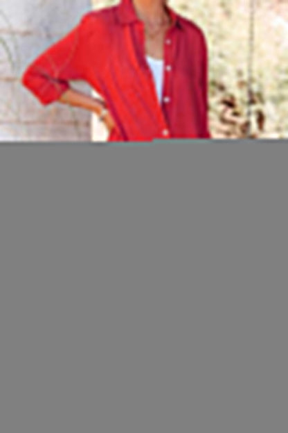 Casual Solid Buckle Turndown Collar Shirt Dress Dresses