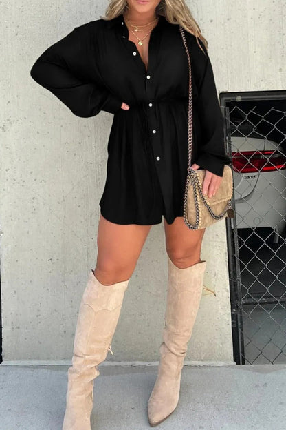Casual Solid Frenulum Turndown Collar Long Sleeve Two Pieces(7 Colors)