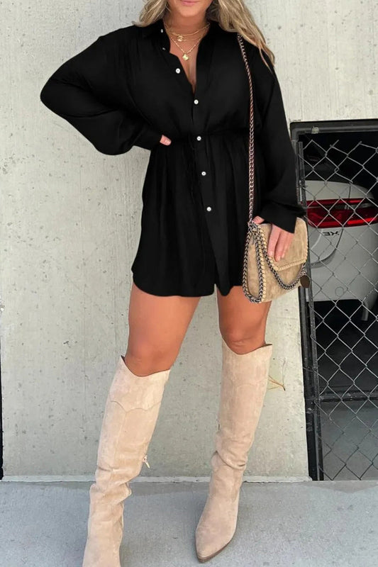 Casual Solid Frenulum Turndown Collar Long Sleeve Two Pieces(7 Colors)